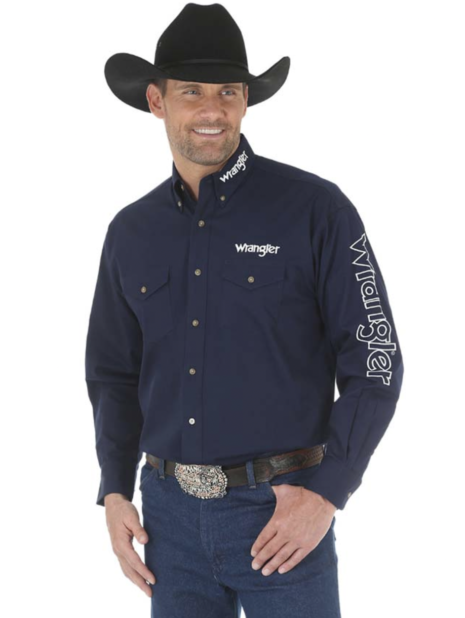 Wrangler Men's Navy Long Sleeve with Logo.