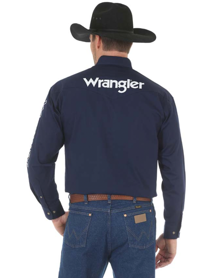 Wrangler Men's Navy Long Sleeve with Logo.
