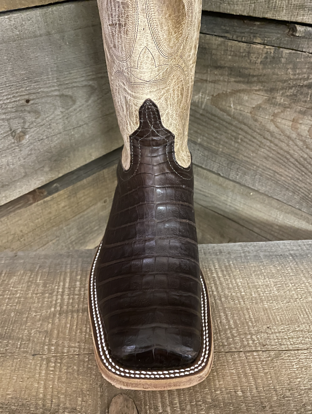 Anderson Bean Men's Chocolate Caiman Boots.