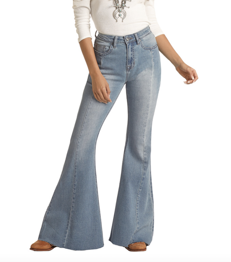 Rock & Roll Ladies Distressed Bell Bottom Jeans.