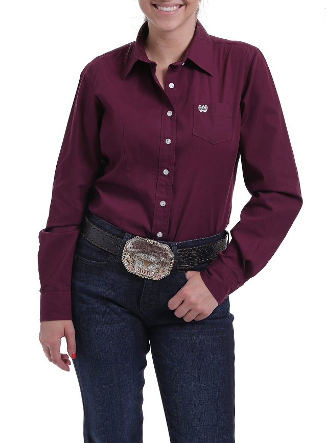 Cinch Ladies Burgundy Long Sleeve Shirt.
