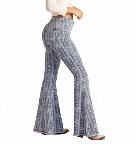 Rock & Roll Denim Aztec Bell Bottom Jeans.