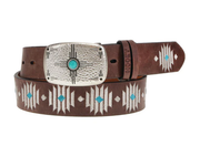 HOOEY DISTRESSED IVORY & TURQ AZTEC BELT HWBLT014.