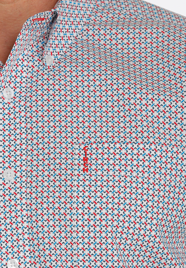 Cinch Men's Red, White, and Blue Patterned Shirt C3.