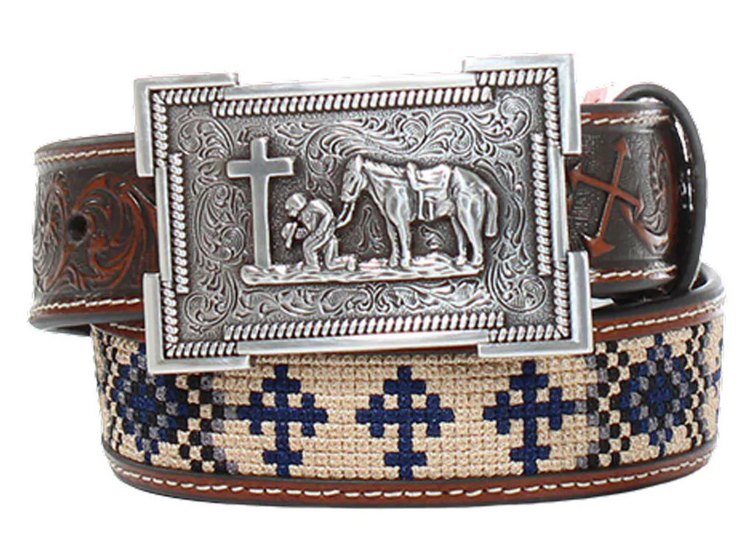 3D Kid's Embroidered Aztec Floral Tab Western Belt.
