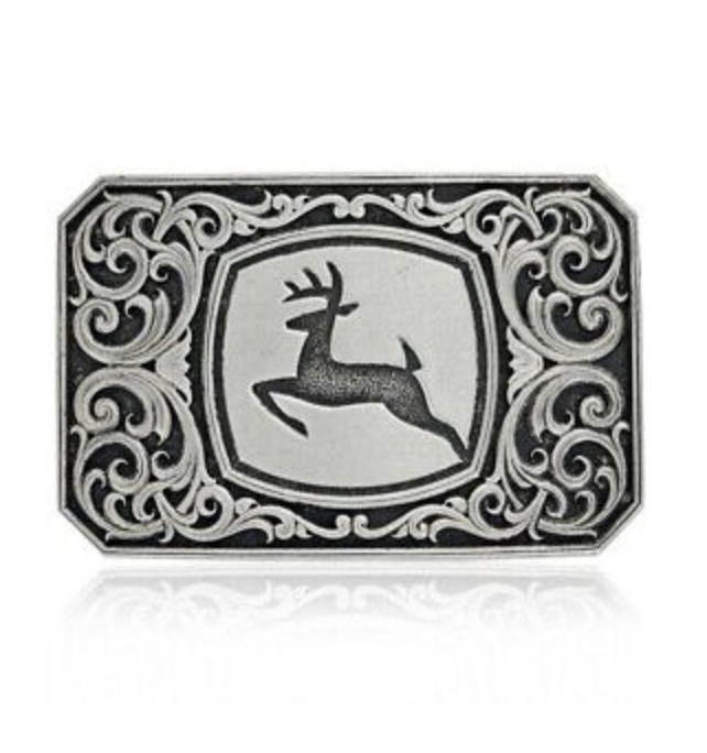 Montana Silversmiths John Deere Filigree Attitude Buckle.