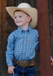 Cinch Infant Boy's Blue Printed Shirt Size 3-6Months.