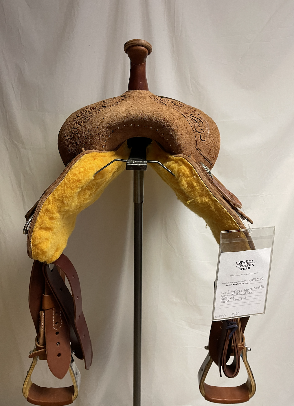 Billy Cook 14" Inverted Floral Barrel Saddle.