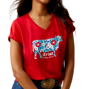 Ariat Women's Red Flower Cow Tee C3.