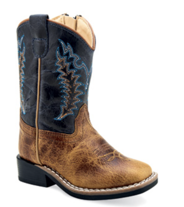 Old West Tan Square Toe Kids Boot.