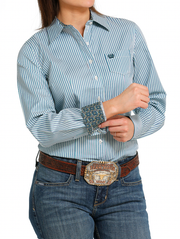 Cinch Women's Blue Striped Long Sleeve Shirt.