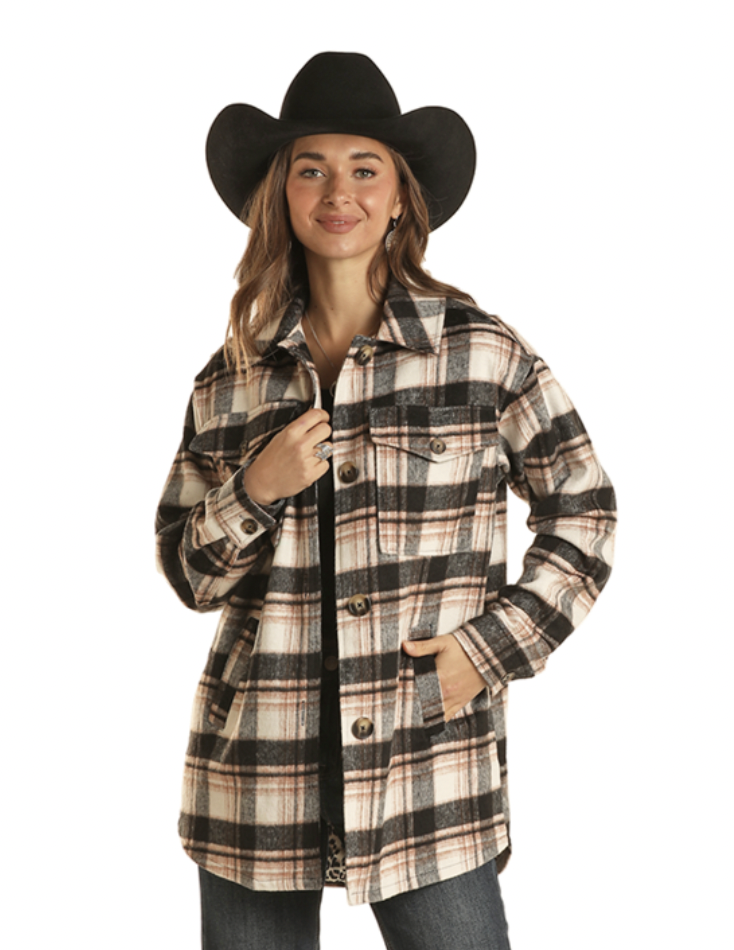 Rock & Roll Cowgirl's Plaid Shacket C4 Size Medium.