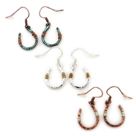 Patina Wire Wrapped Horseshoe Earrings.