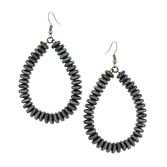 Southwestern Pewter Beaded Teardrop Attitude Earrings.