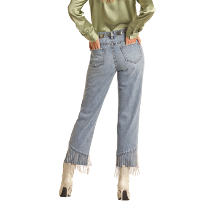 Rock & Roll Cowgirl Chain Fringe Cropped Jean.