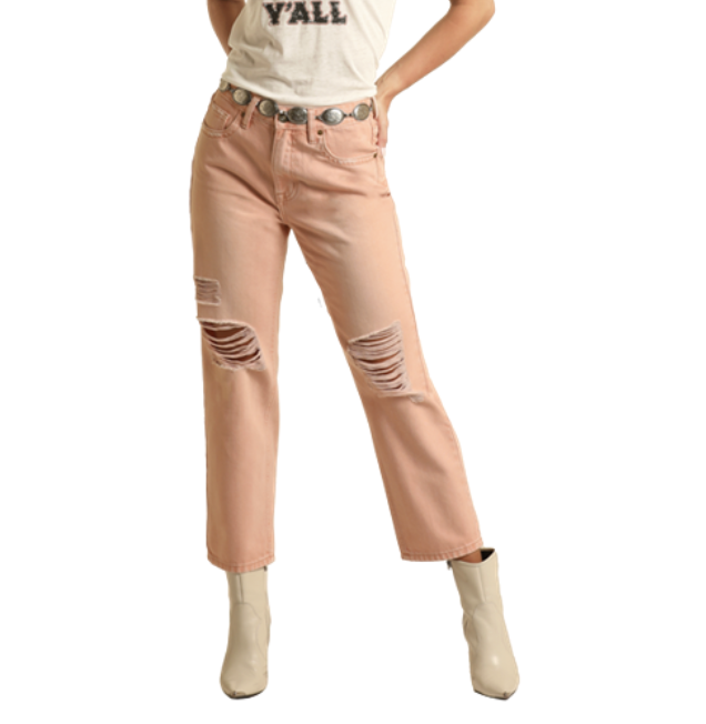 Rock & Roll Cowgirl Peach Cropped Jean.