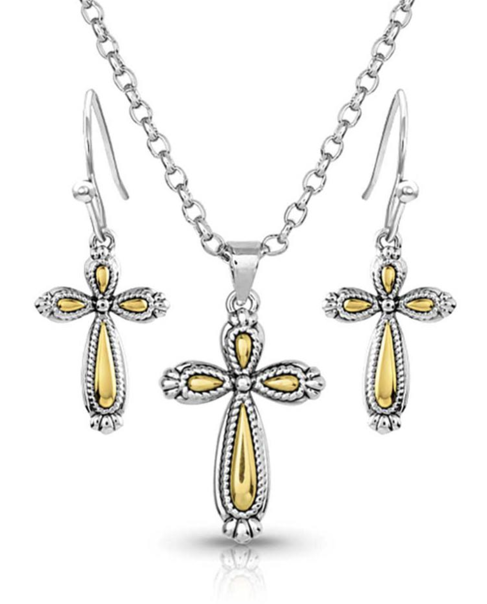 Montana Silversmiths Gleaming Faith Cross Jewelry Set.