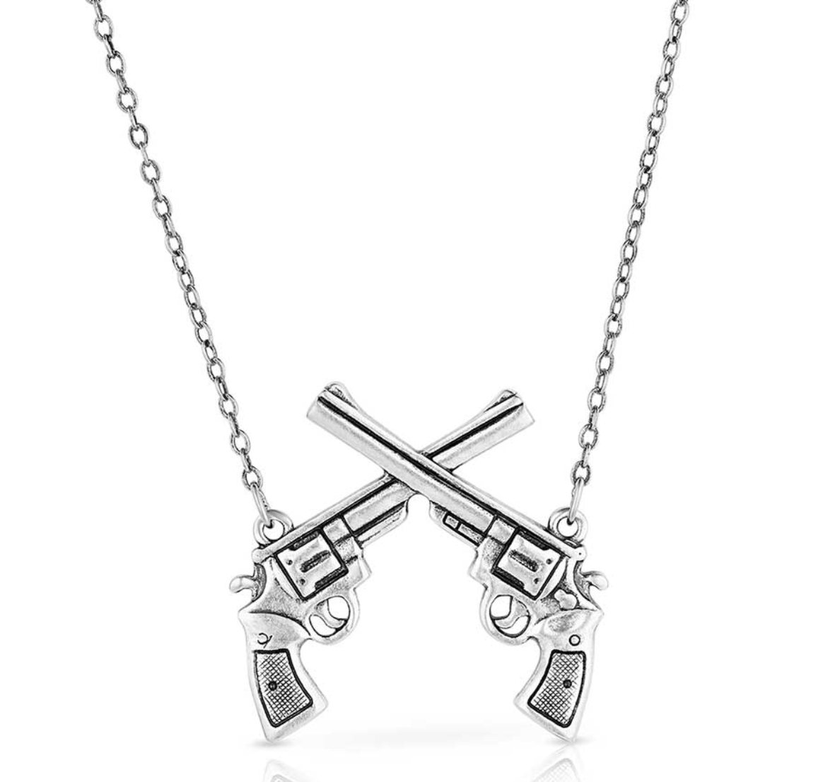 Montana Silversmiths Crossed Pistols Pendant Necklace.