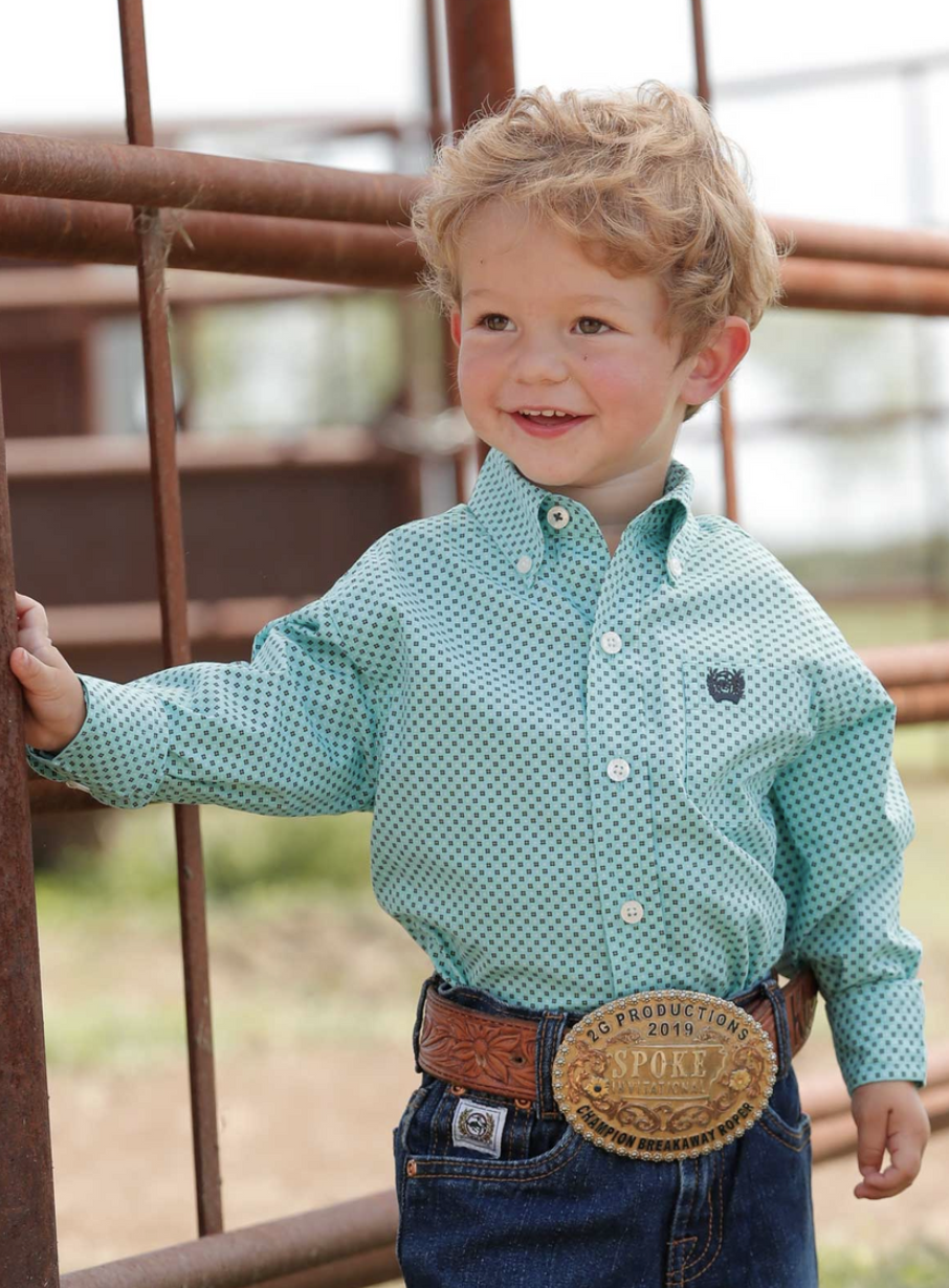 Cinch Boy's Light Blue Patterned Long Sleeve Shirt Size 3-6Months.