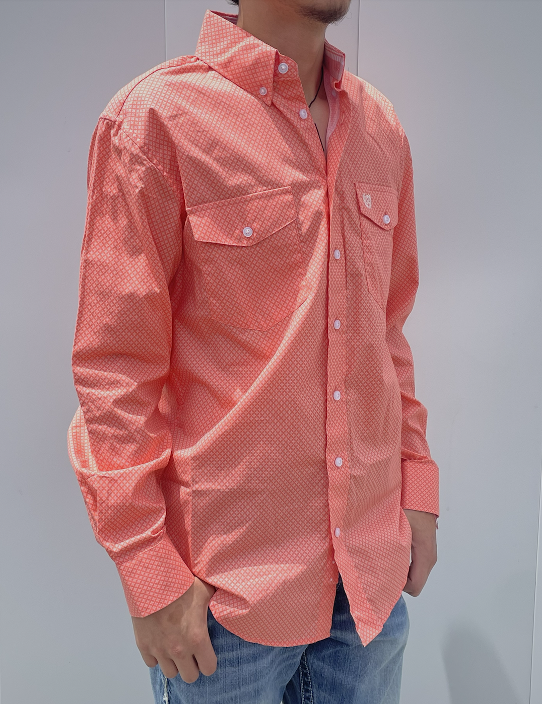 Rock & Roll Cowboy Men's Coral Button Up Shirt.