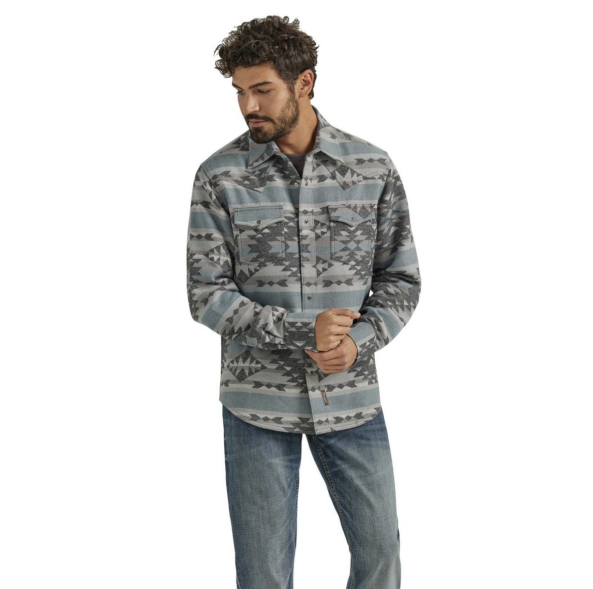 Wrangler Men's Retro Blue Aztec Shirt.