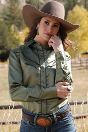 Cruel Girl Women's Green Satin Shirt.