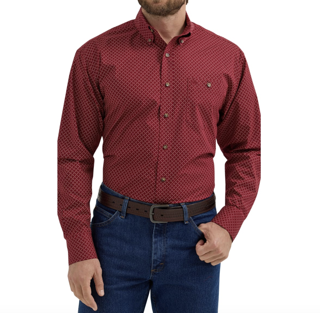 Wrangler Men's Red Classic Long Sleeve Shirt.