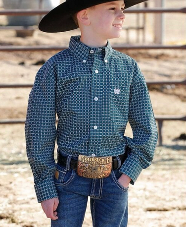Cinch Boy's Teal Patterned LS Shirt mtw7060367.