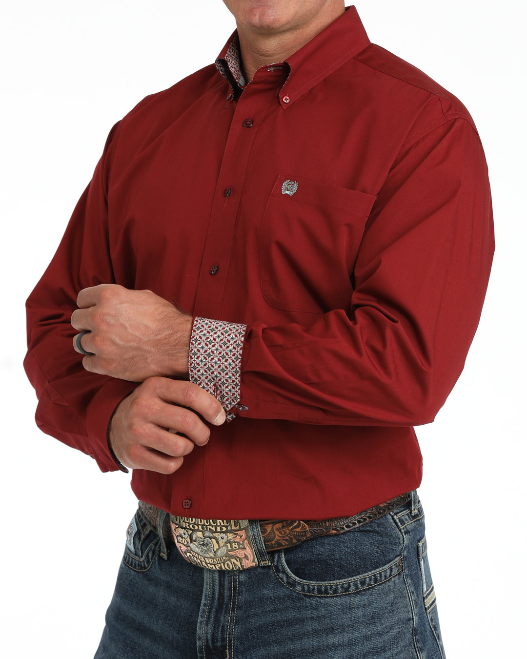 Cinch Men's Solid Burgundy LS MTW1106139.