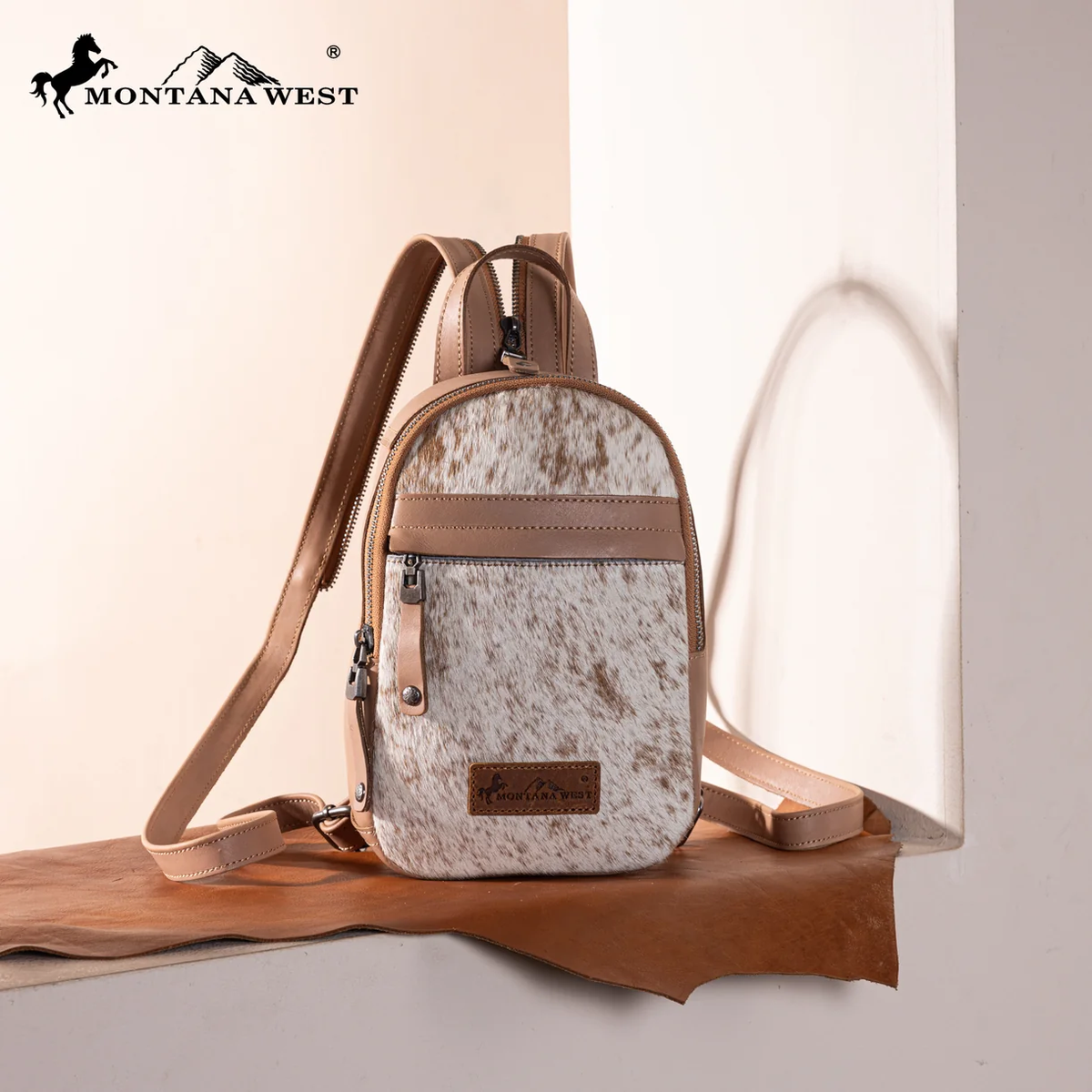 Montana West Genuine Tan Hair-On Cowhide Sling Backpack MWR-066.