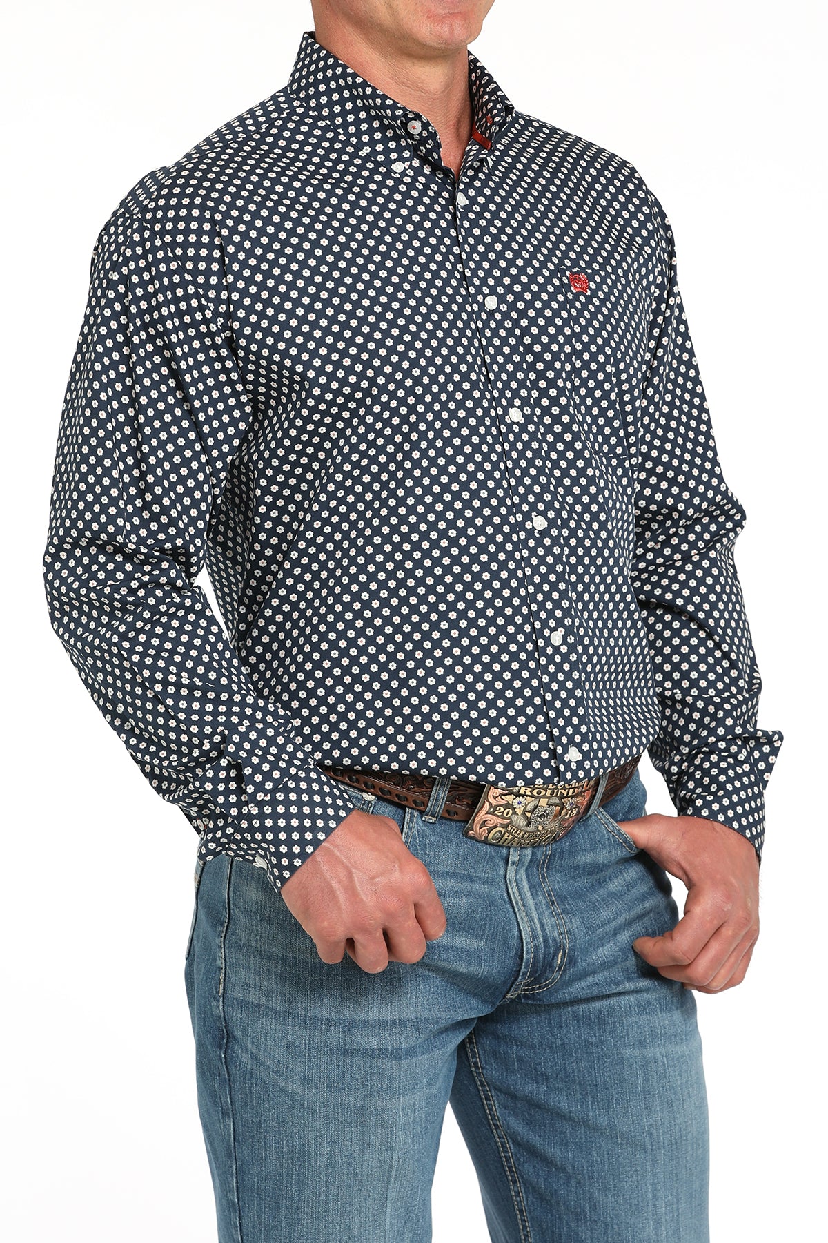 Cinch Men's Navy with Floral Print Button Down Shirt MTW1105939