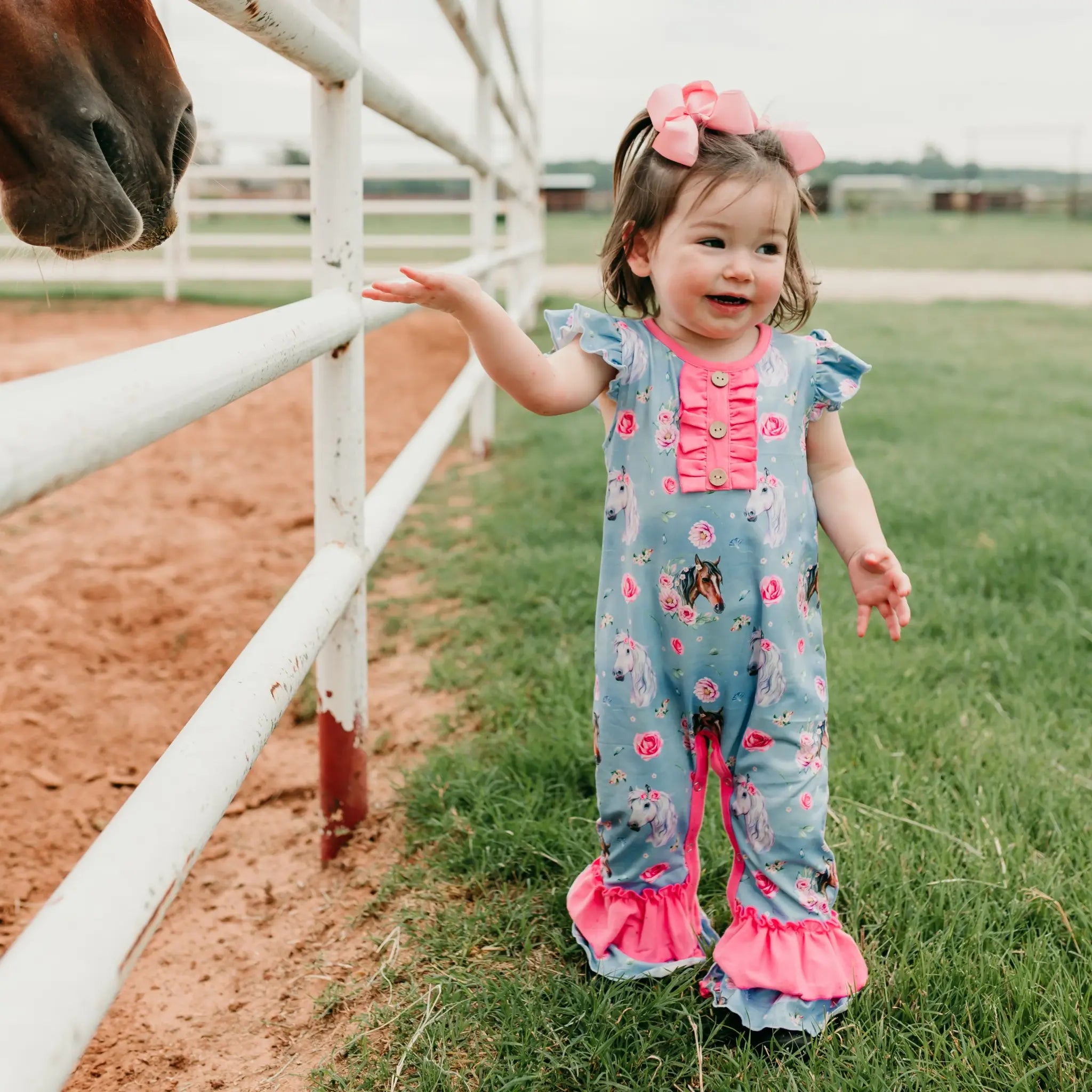 Shea Baby Infant/Toddler Girl's Blue Horse Romper.