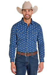 Panhandle Men's Blue Patterned Snap Front Shirt PMN2S07504