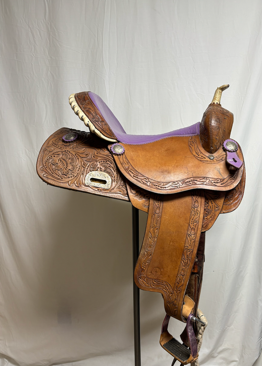Used Stallion Saddlery Purple Ostrich Seat Barrel Saddle