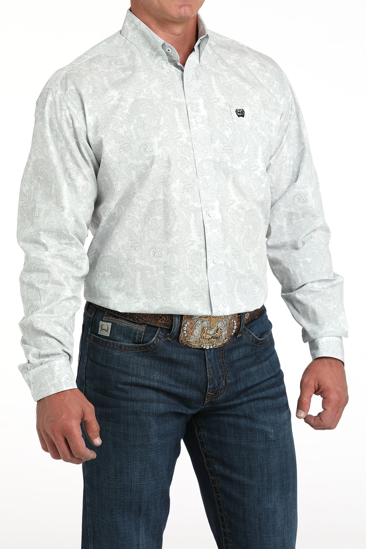 Cinch Men's White Printed Long Sleeve Shirt MTW1105984