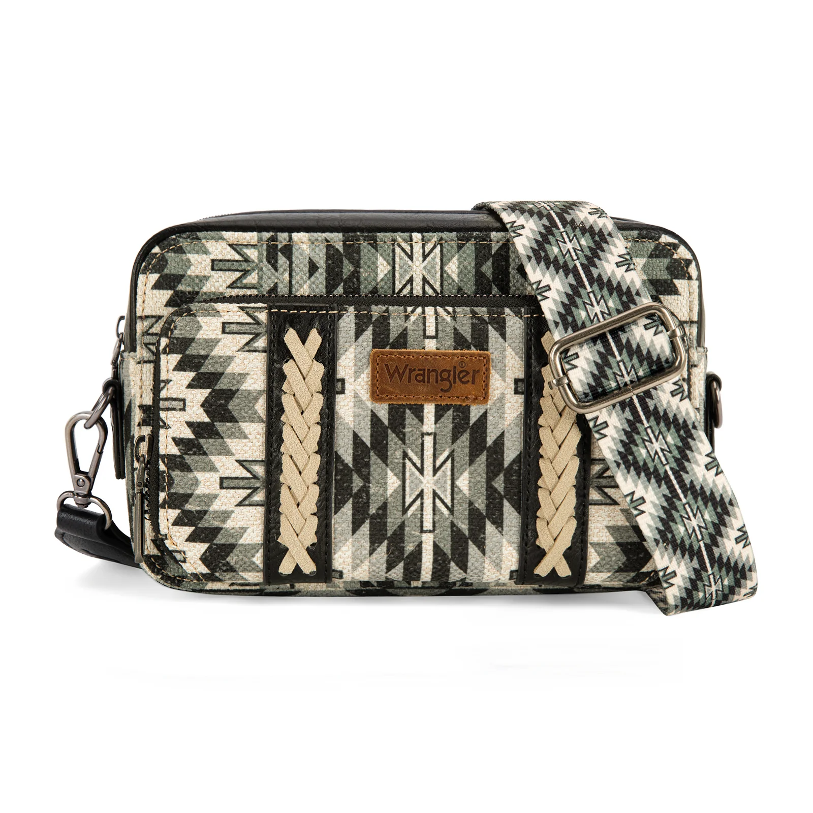 Wrangler Southwestern Pattern Dual Sided Crossbody Purse with Wallet Compartment WG2207-3007BLACK