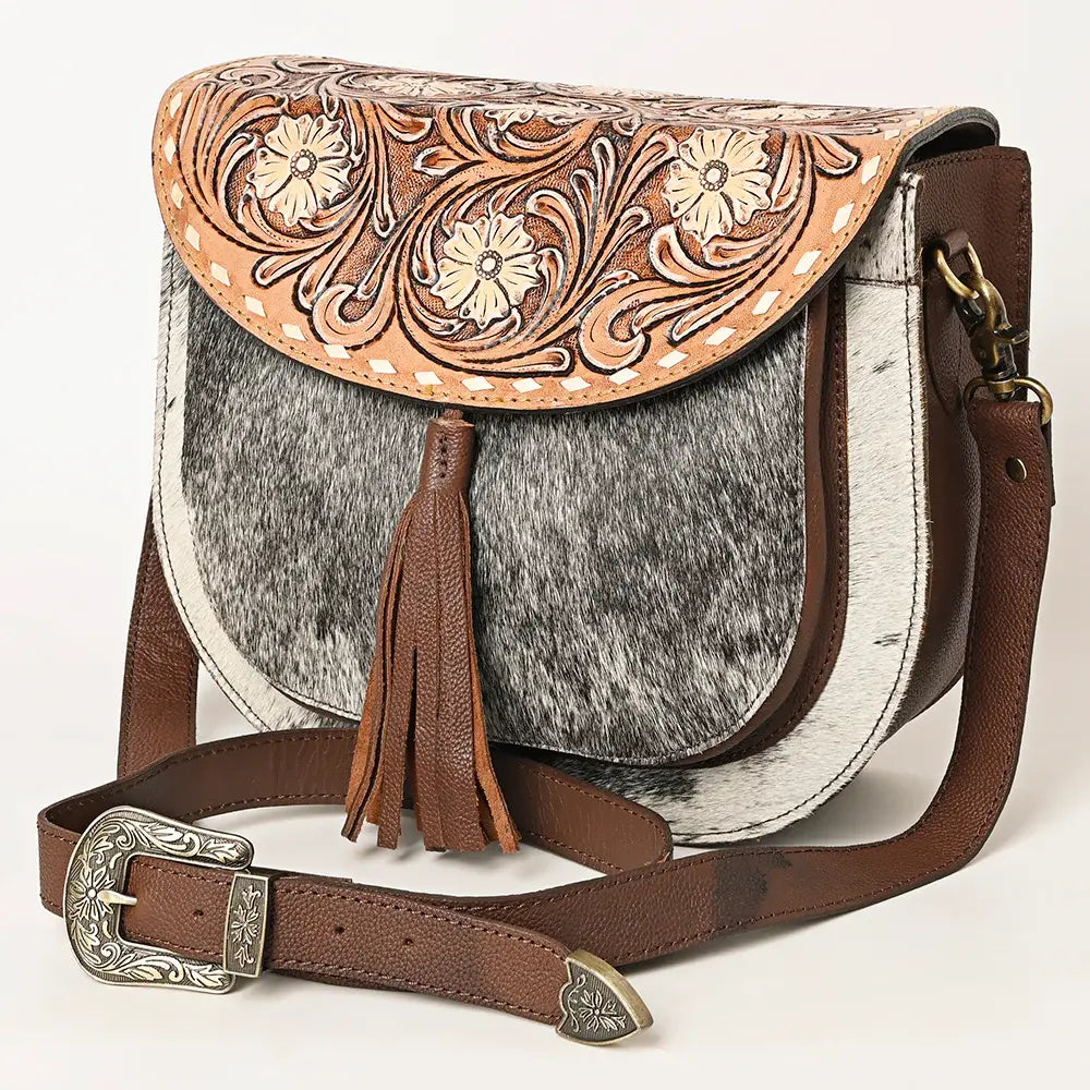 American Darling Hand Tooled Hair-On Cowhide Leather Cross Body Bag ADBGA424