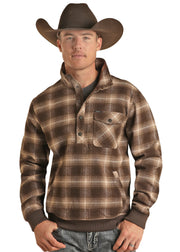 Rock & Roll Men's Plaid Jacquard Henley Pullover BM91C02302 C4