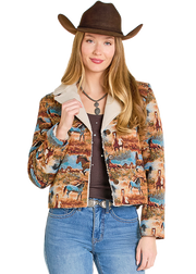 Rock & Roll Cowgirl Tapestry Jacket with Sherpa Lining BW92C07736