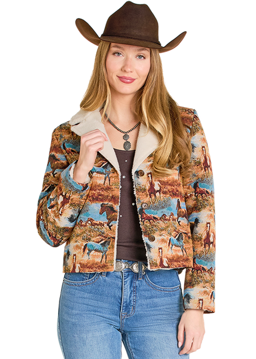 Rock & Roll Cowgirl Tapestry Jacket with Sherpa Lining BW92C07736