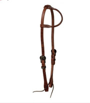 Berlin Custom Leather Brown Rolled Ear Headstall with Iron Buckle H1552