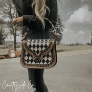 COUNTRYSIDE TOOLED LEATHER CHECKERED HANDBAG.
