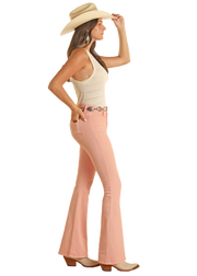 Rock & Roll Cowgirl Baby Pink Button Flare Jean.