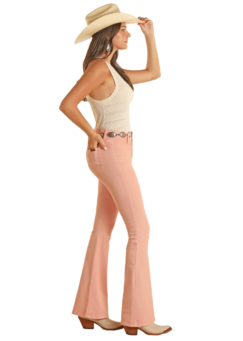 Rock & Roll Cowgirl Baby Pink Button Flare Jean.