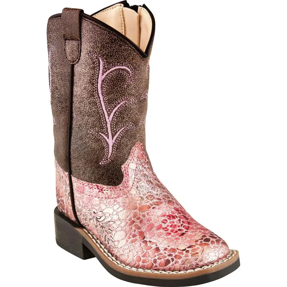 Old West Toddler's Pink Caiman Western Boot.