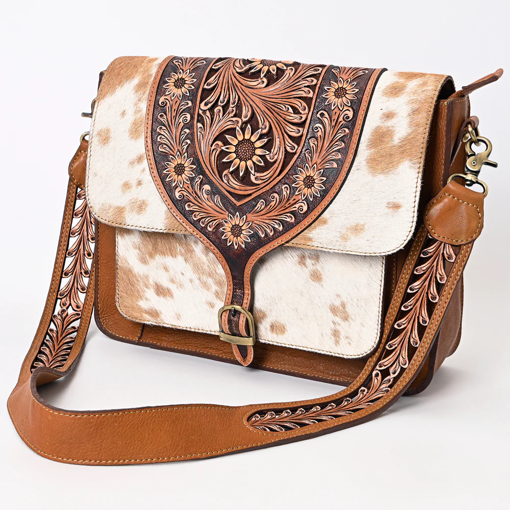 American Darling Floral Tooled Leather Cowhide Messenger Bag ADBGA375.