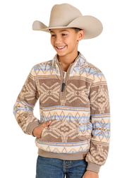 Rock & Roll Boy's Aztec Print Taupe Pullover BB91T07716