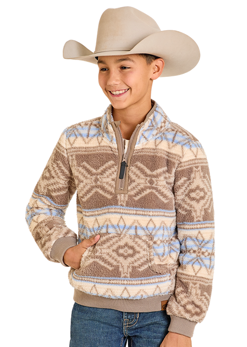Rock & Roll Boy's Aztec Print Taupe Pullover BB91T07716