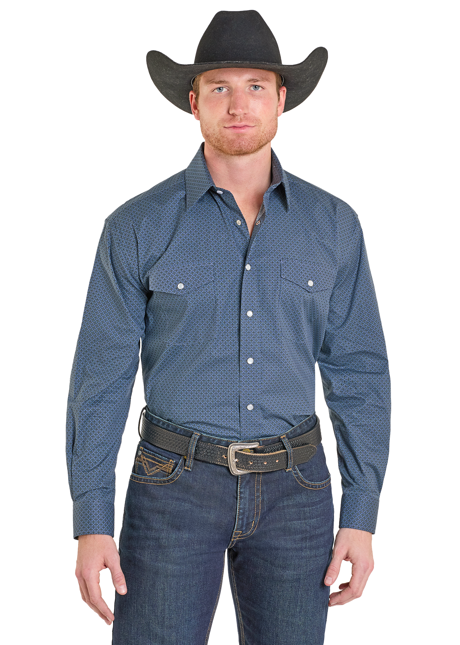 Panhandle Slim Men's Blue Snap Long Sleeve Shirt SMN2S07608