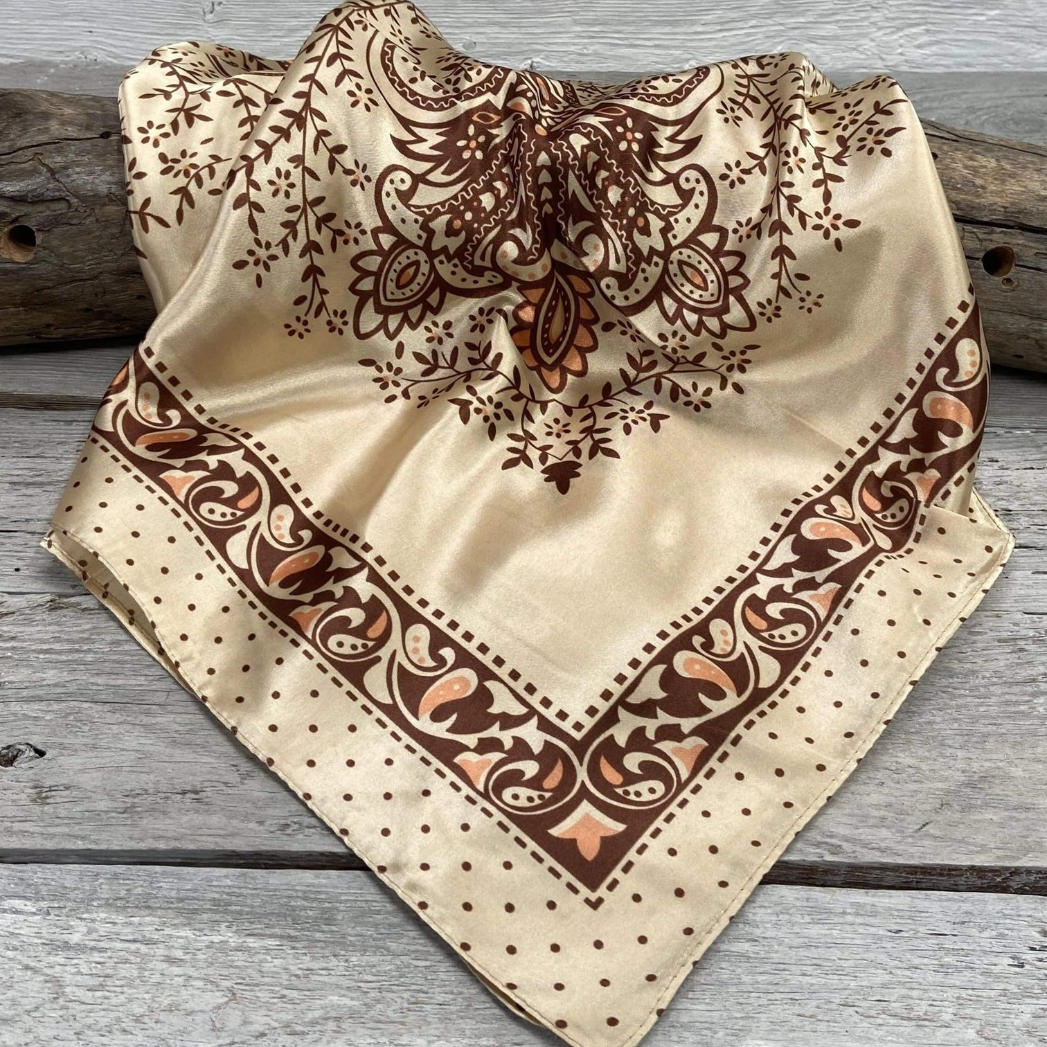 Rodeo Drive Tan Brown Polka Dot Paisley Wild Rag WR445
